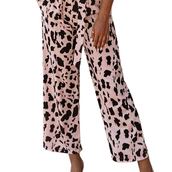 Pink Geometric Print Elastic Waist Pants with Tie. barbiecore - Picture 10 of 10